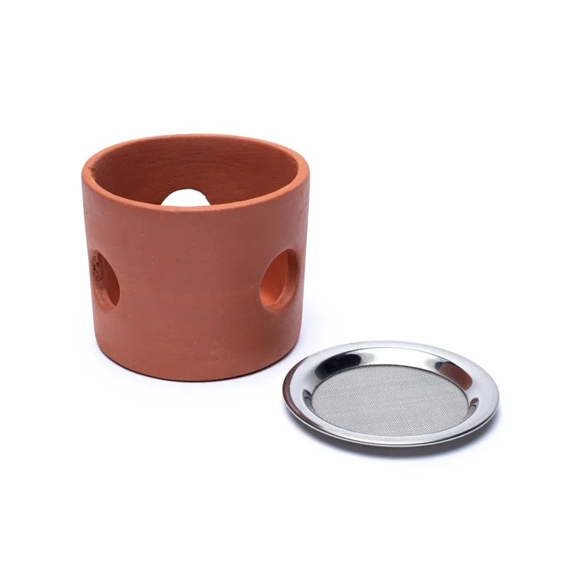 Terracotta wierookbrander met rvs zeef - Afbeelding 2